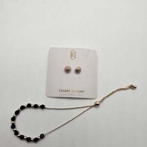Violet Harper Elegant Black and Gold Adjustable Bracelet and Earring Set